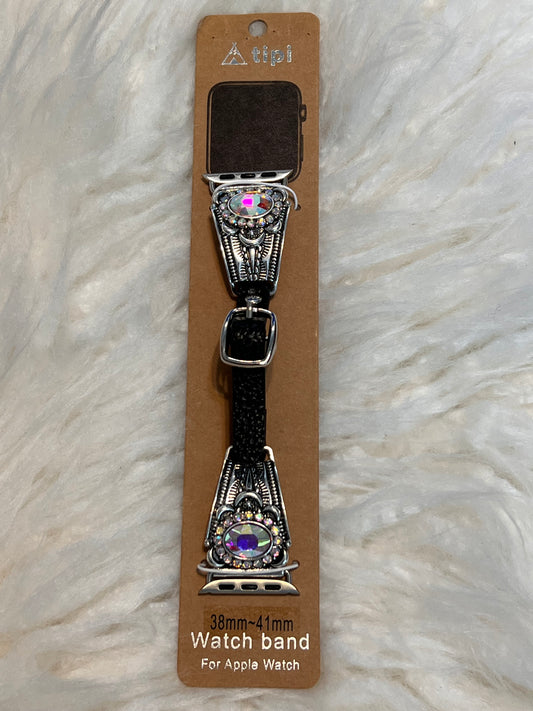Silver with Iridescent Stone Apple Watch Band - Black strap