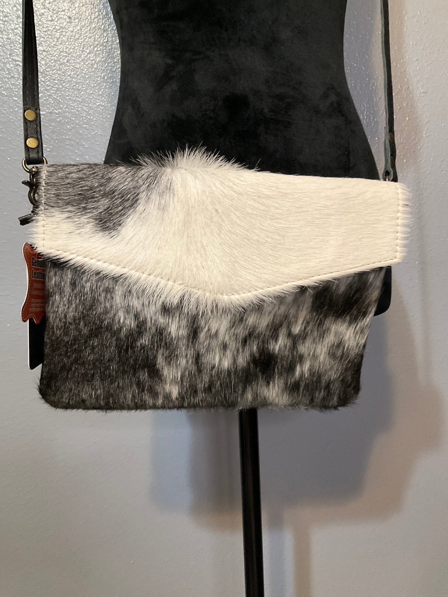 American Darling Genuine Leather Black and White Cowhide Envelope Crossbody