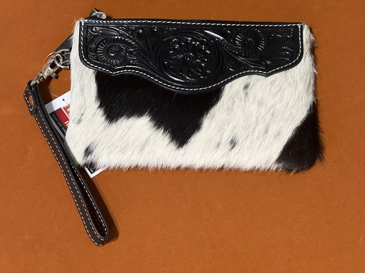 Tooled Leather with Cowhide Wristlet-Black 2
