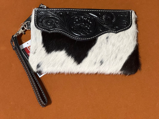 Tooled Leather with Cowhide Wristlet-Black 2