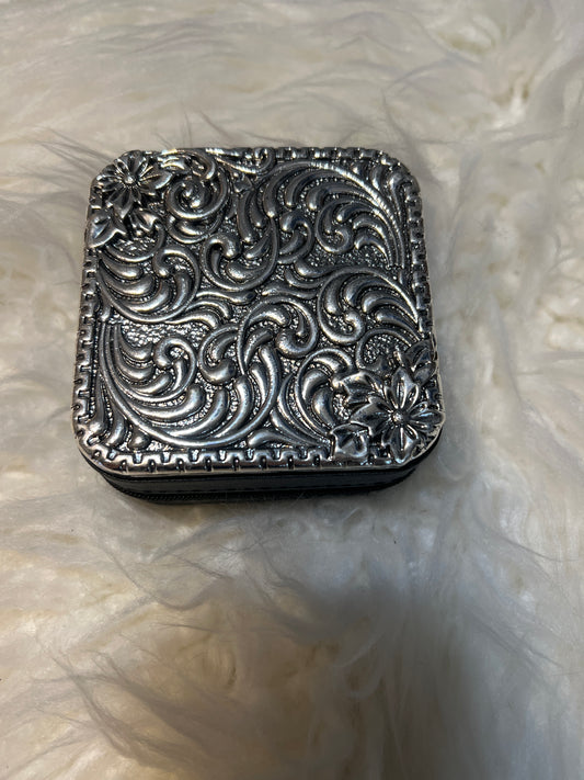 Travel Jewelry Box - Metal Scroll Black