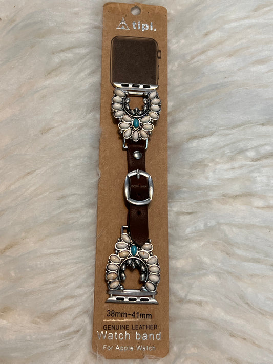 White Squash Blossom Apple Watch Band - Brown Strap