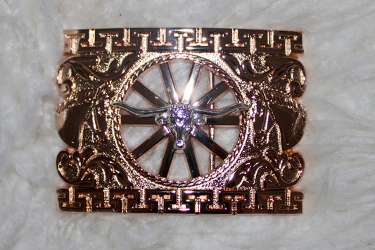 Belt Buckle - Gold with Silver Longhorn