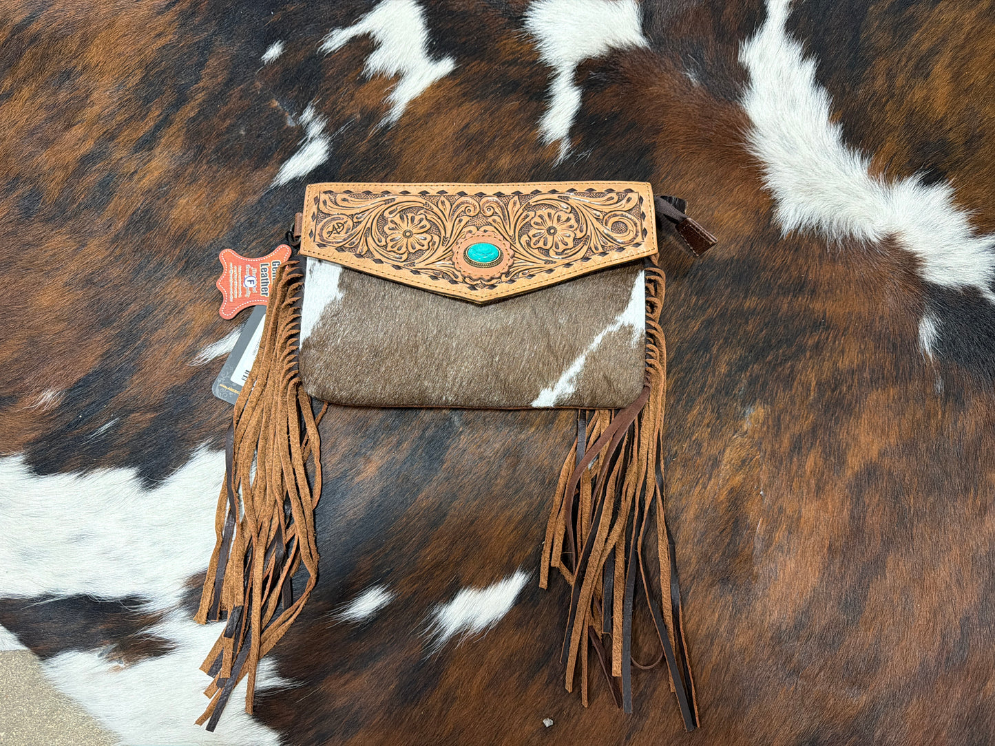 ADBG1484 American Darling Cowhide Hand-Tooled Envelop Bag | Fringe Crossbody Purse: ADBG1484 2