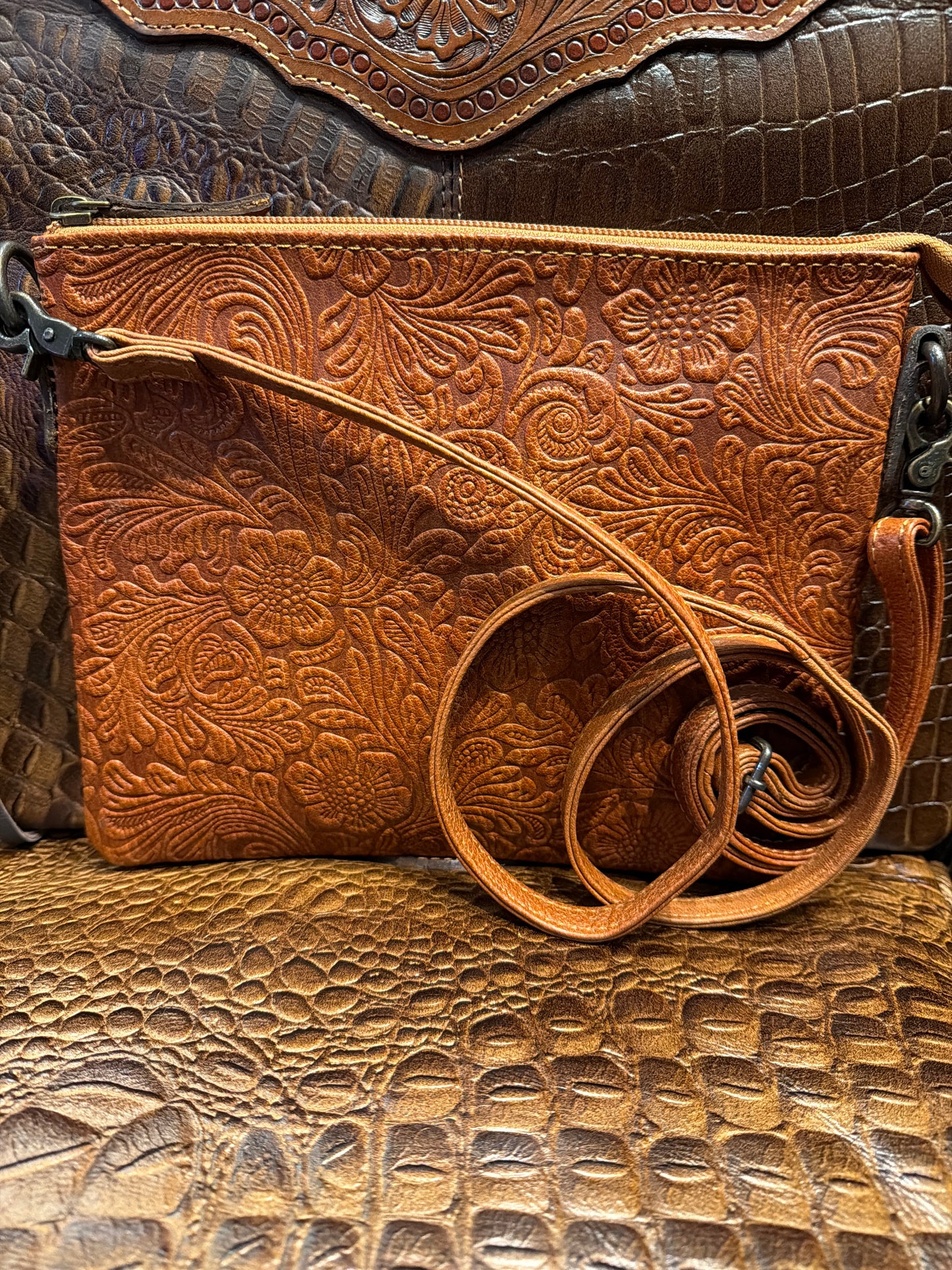 Frontier Flora Hand Tooled Crossbody Bag