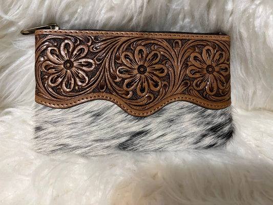 Tooled Leather with Cowhide Large Coin Purse