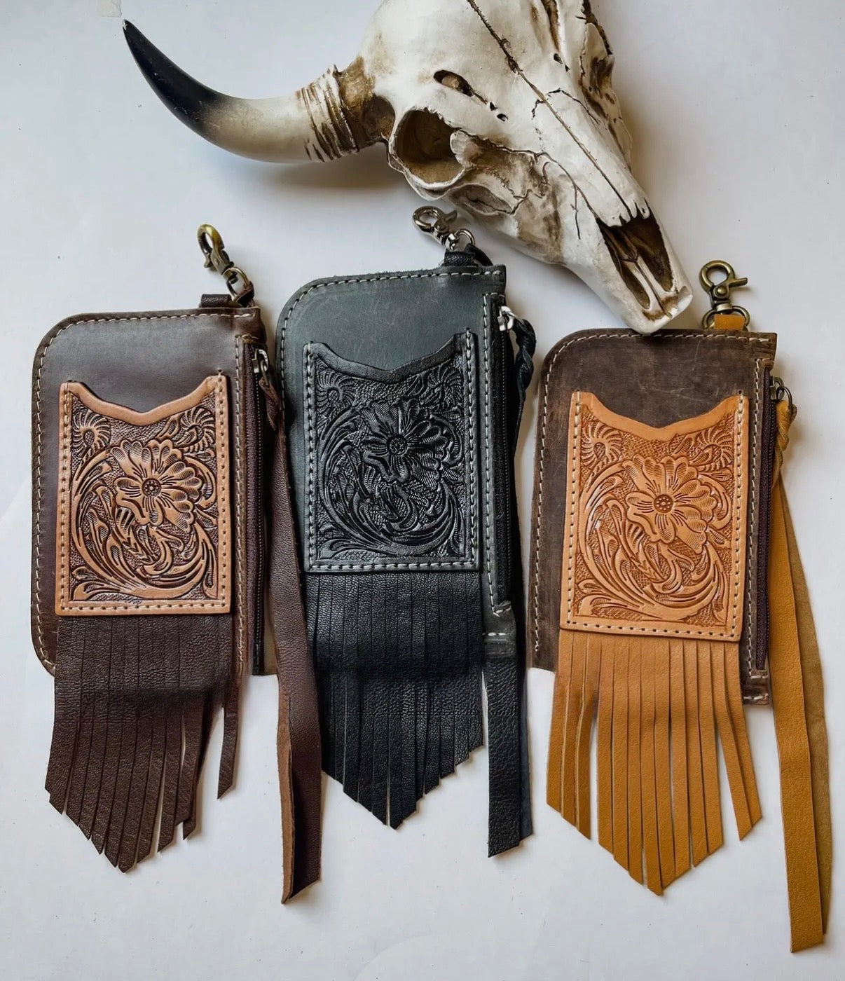 Kenzie Western Keychain ID Leather Wallet: TAN LEATHER