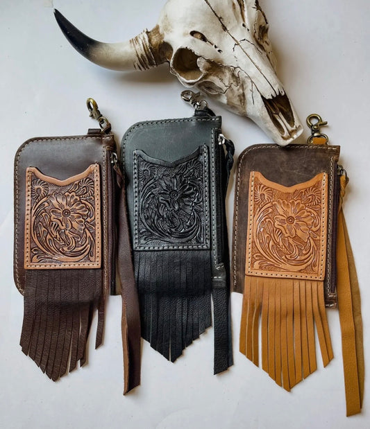 Kenzie Western Keychain ID Leather Wallet: TAN LEATHER