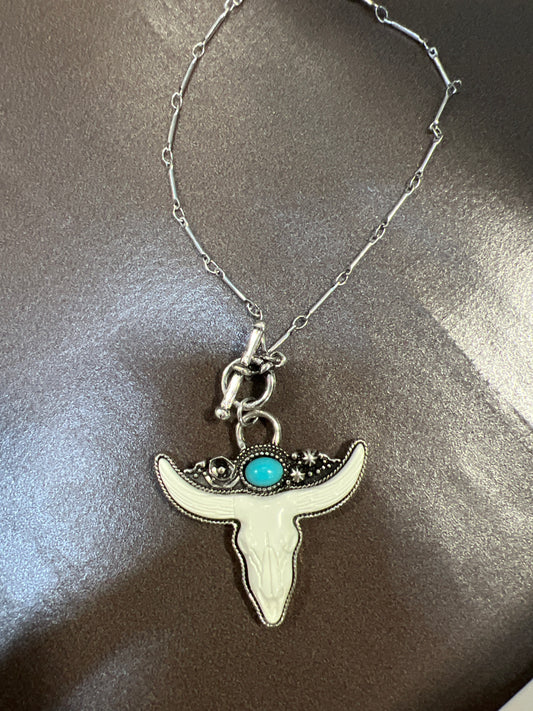 White Steer Head Necklace