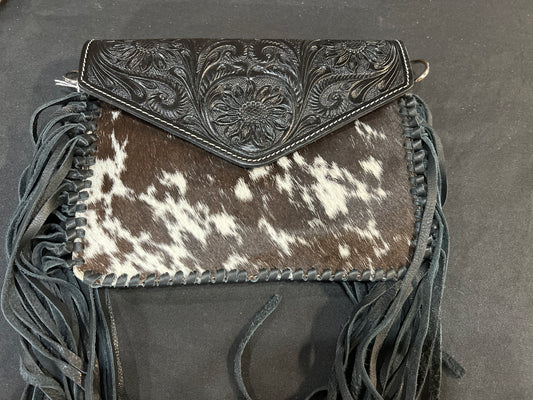 Cowhide Crossbody with Fringe - Black Leather 2