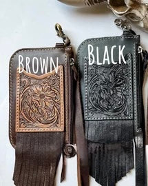 Kenzie Western Keychain ID Leather Wallet: BLACK LEATHER