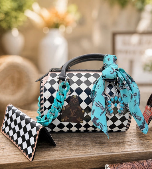 Upcycled LV Checkered Leather Speedy Bag Western 