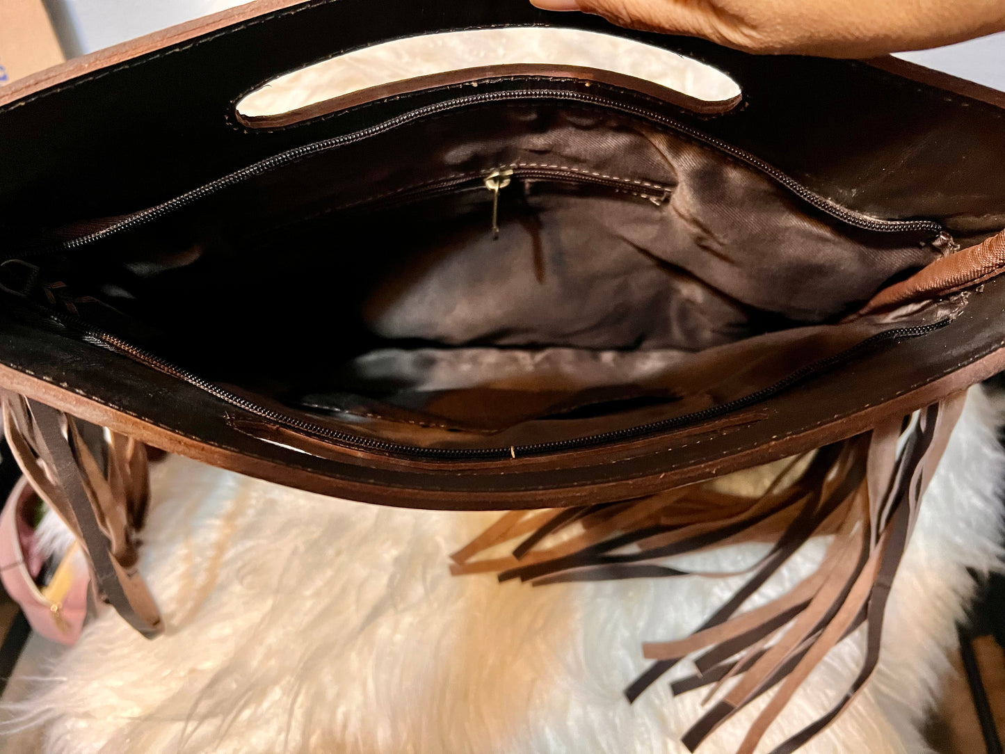 Leather Crossbody/Clutch Croc Embossed with Fringe