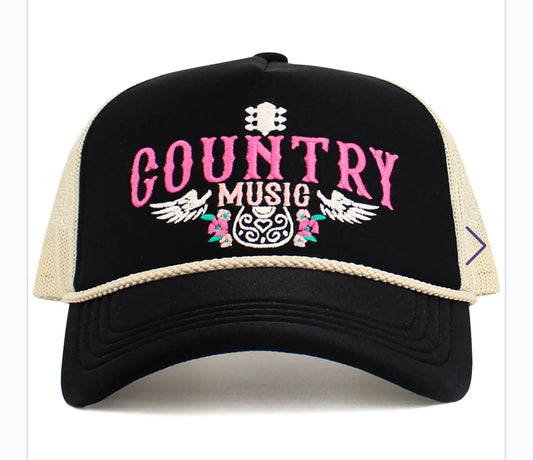 Country Music Snapback Trucker Hat - Black