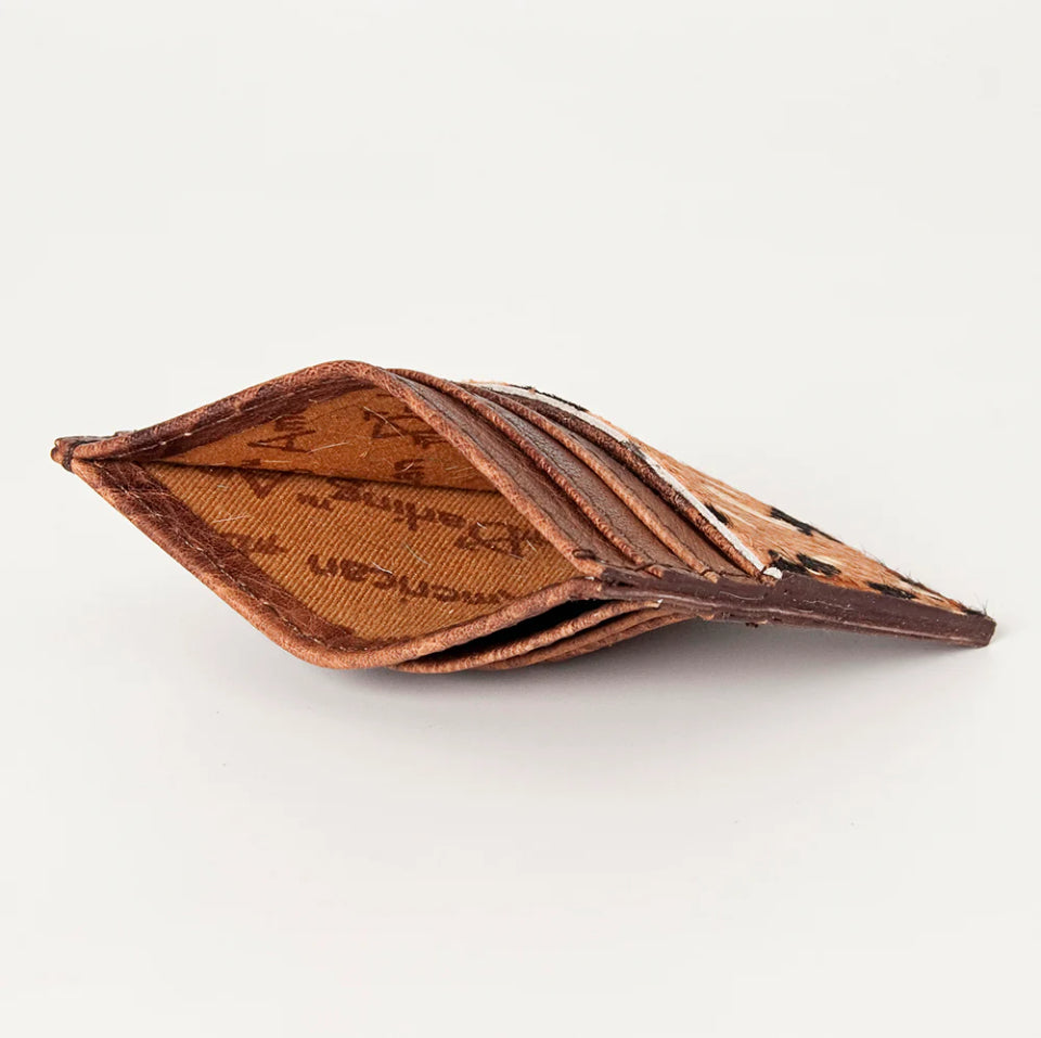 Genuine Leather Leopard with Gold Foil Print Card Wallet