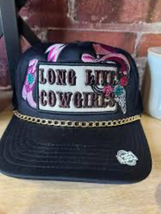 Long Live Cowgirls Snapback Trucker Hat - Black with Western Patches