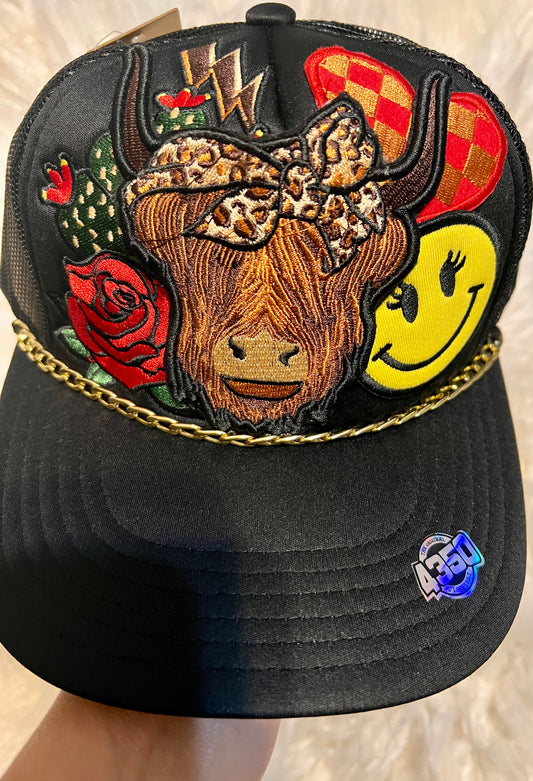 Highland Cow Trucker Hat with Western Patches