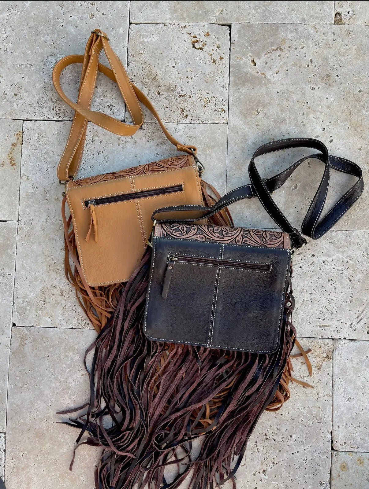 Western Leather Cowhide Fringe Tassel Clutch Crossbody