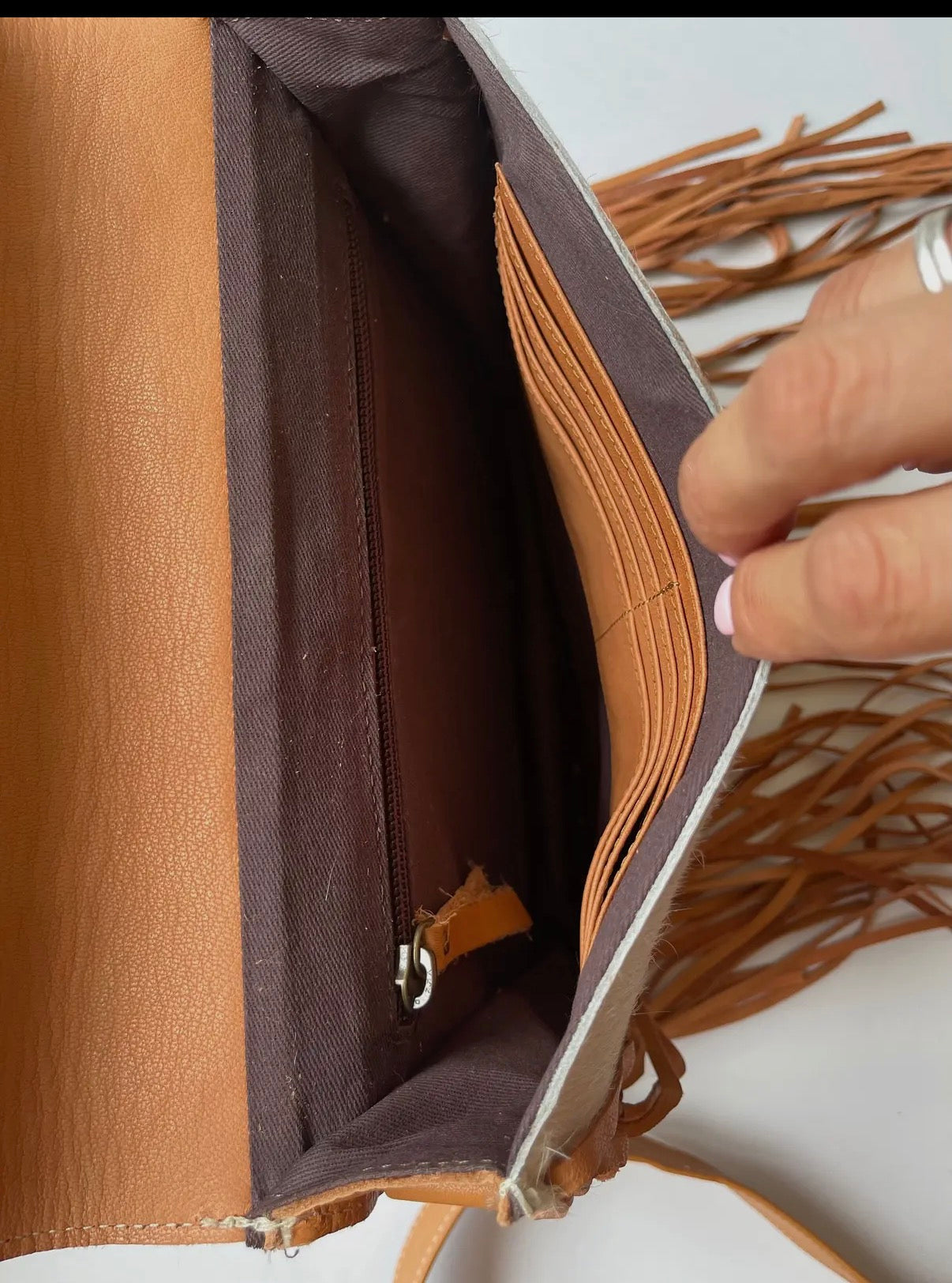 Western Leather Cowhide Fringe Tassel Clutch Crossbody