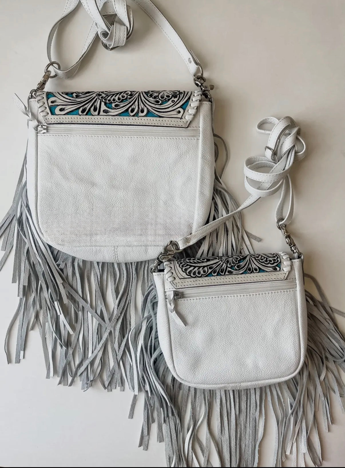 Large Lexie Crossbody- White-Lasercut Fringe Crossbody Purse - Tan or Turquoise Inlay