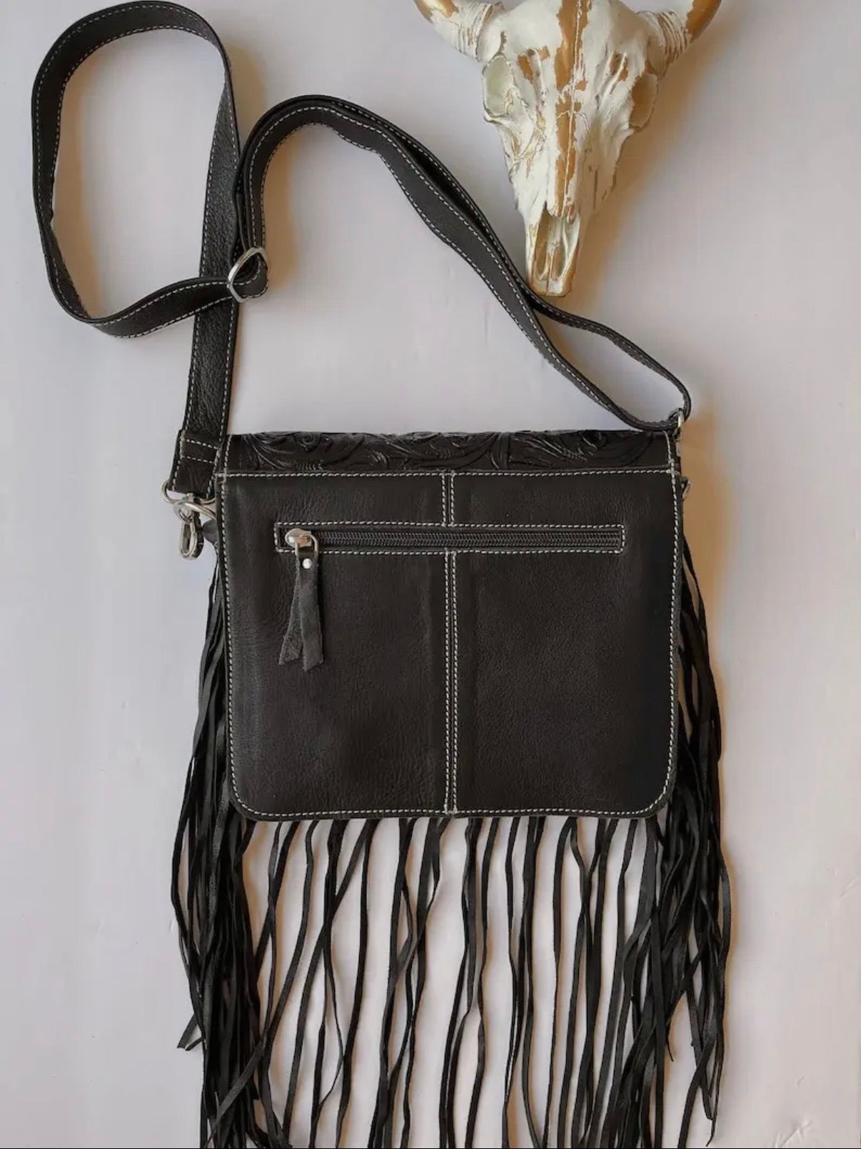 Western Leather Cowhide Fringe Tassel Clutch Crossbody