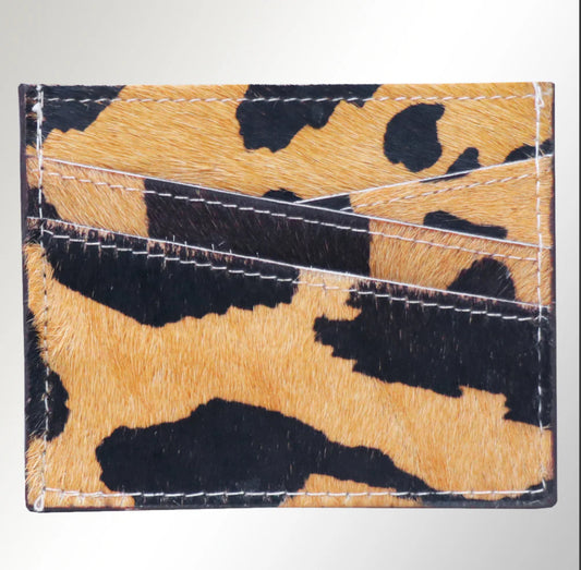 Genuine Leather Cheetah Print Card Wallet