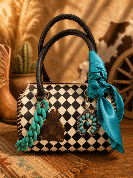 Upcycled LV Checkered Leather Speedy Bag Western 