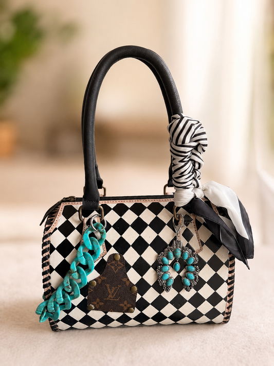Upcycled LV Checkered Leather Speedy Bag Western 