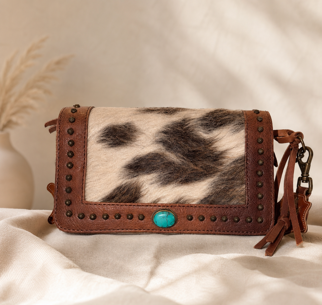 ADBG683A American Darling Cowhide & Leather Crossbody Bag with Turquoise & Studs: Bag B