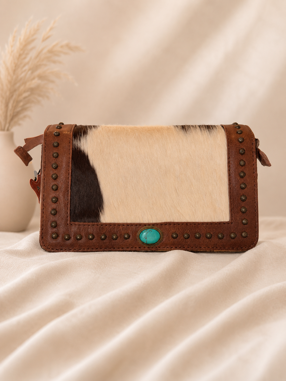 ADBG683A American Darling Cowhide & Leather Crossbody Bag with Turquoise & Studs: Bag A