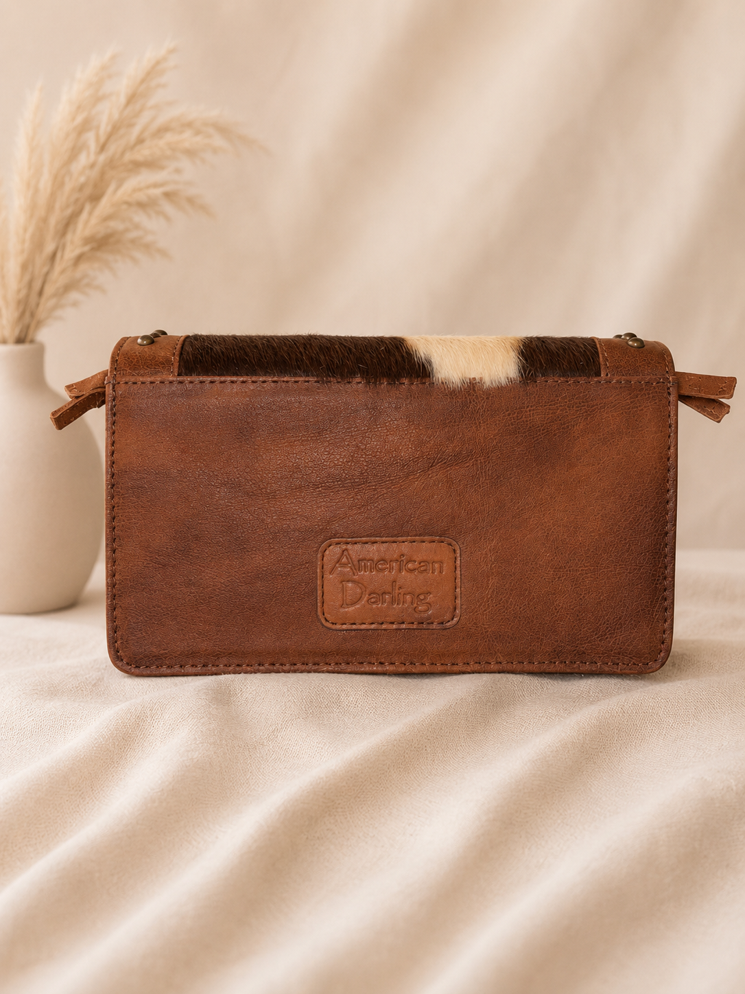 ADBG683A American Darling Cowhide & Leather Crossbody Bag with Turquoise & Studs: Bag A