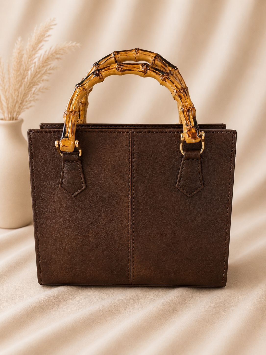 The Bamboo Belle Cowhide Tote with Leather Crossbody Strap: Bag A
