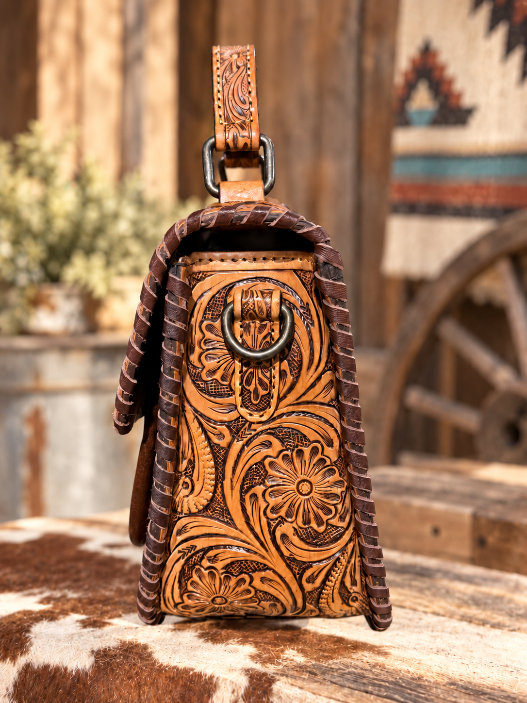 Brown Blossom Handbag