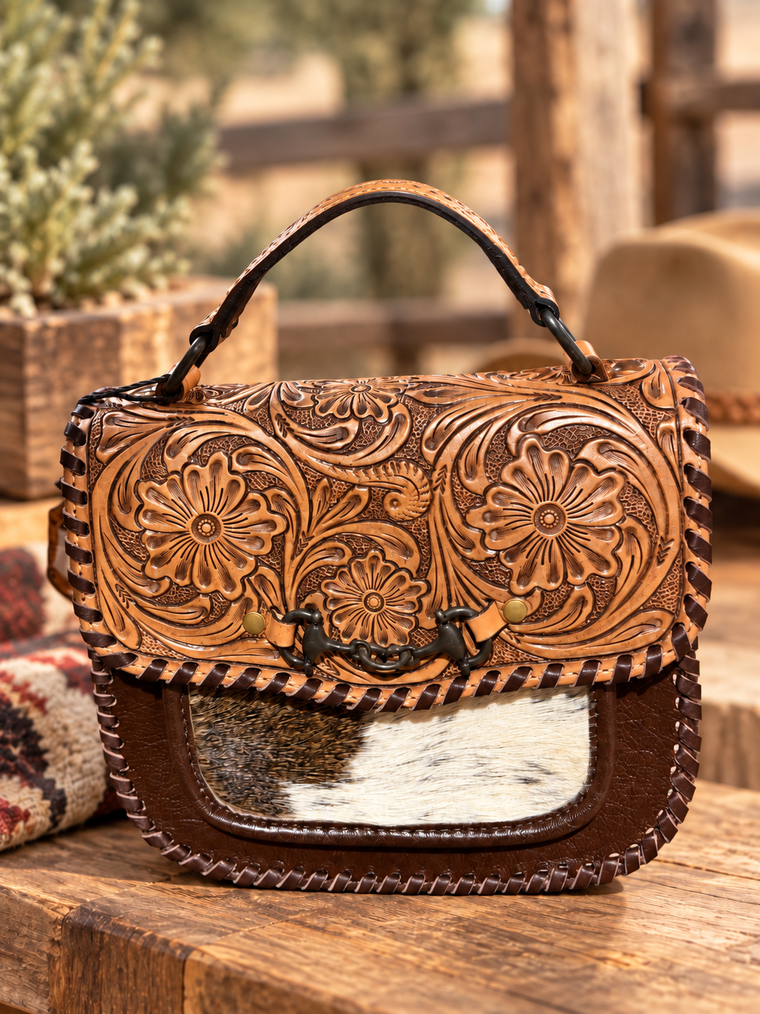 Brown Blossom Handbag