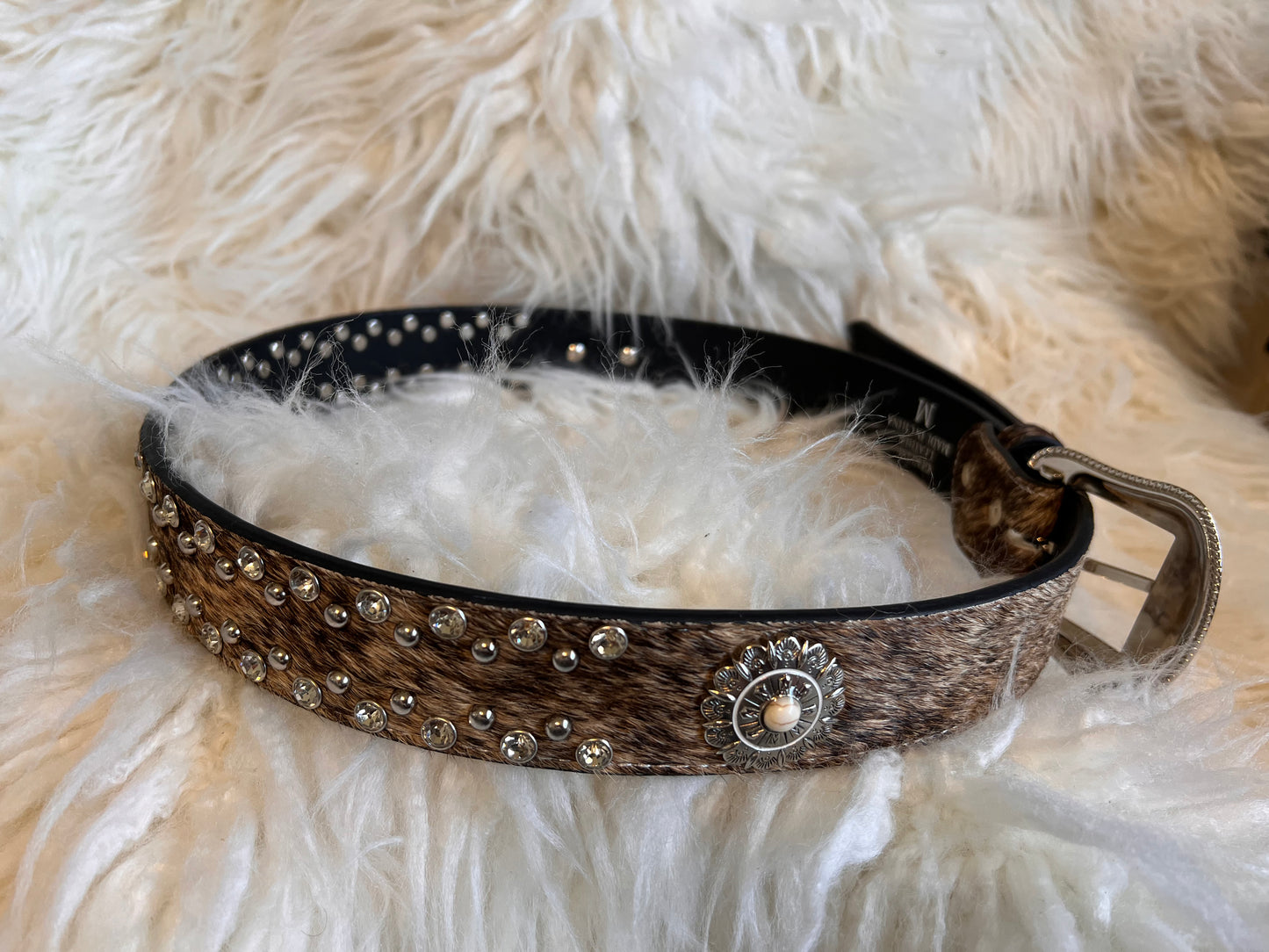 Crystal Cowhide Concho Belt