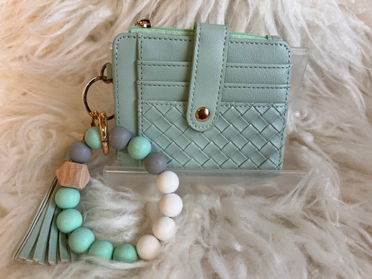 Mint Green Card Holder Bracelet Wallet with Key Chain