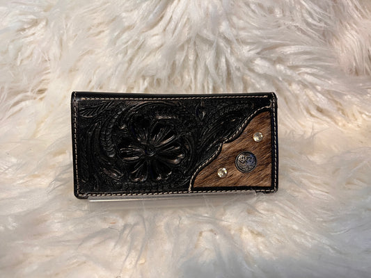 Black Cowhide Tooled Mens wallet  