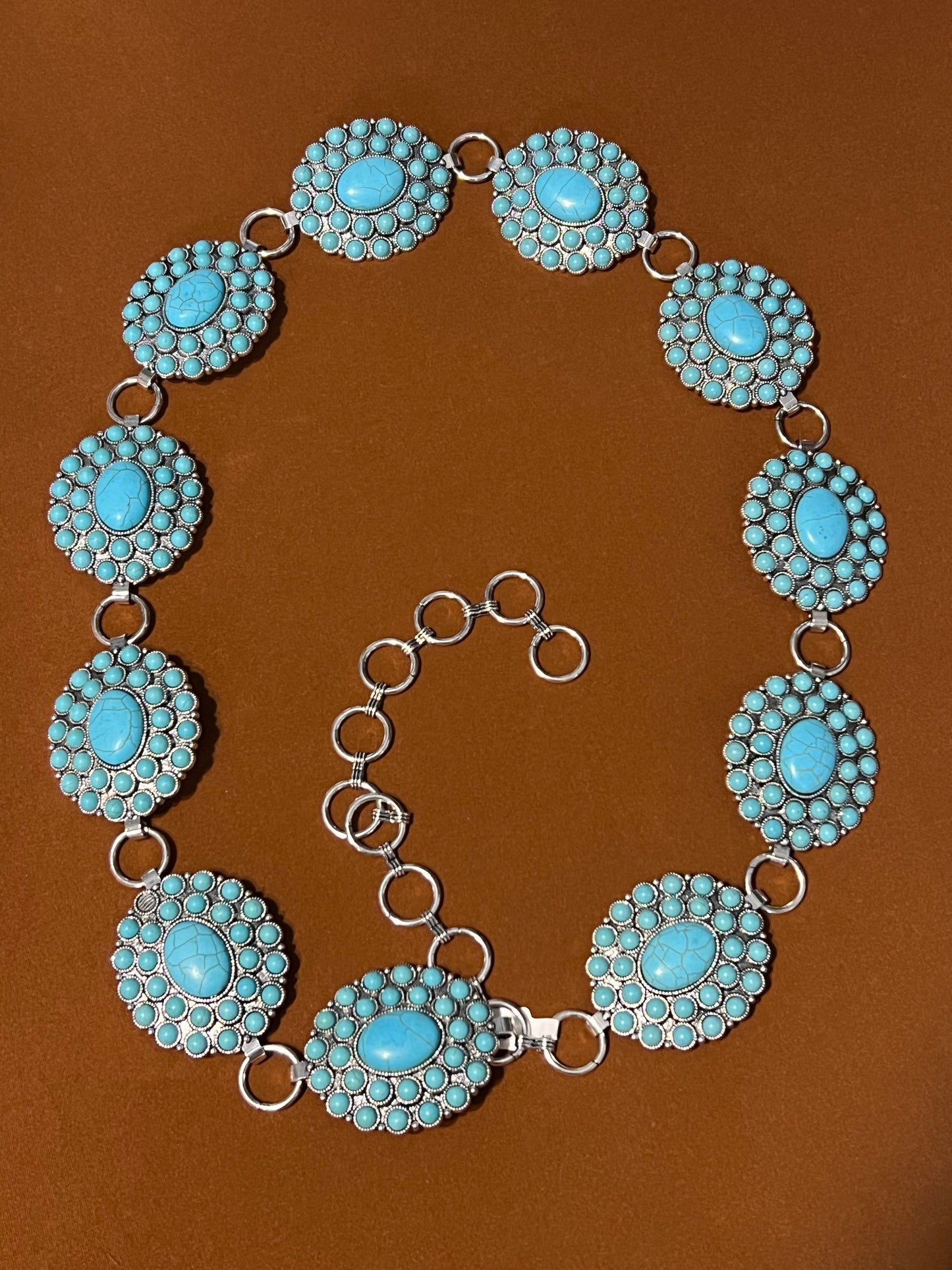 Large Turquoise Metal Concho Belt