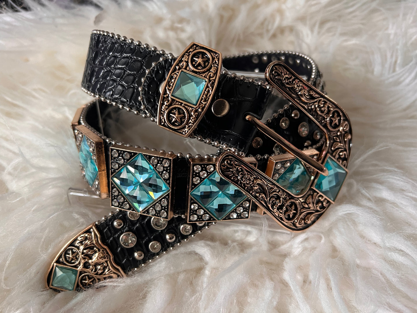 Western Leather Bling Belt