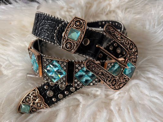 Western Leather Bling Belt