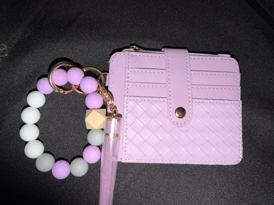 Light Purple Card Holder Bracelet Wallet with Key Chain