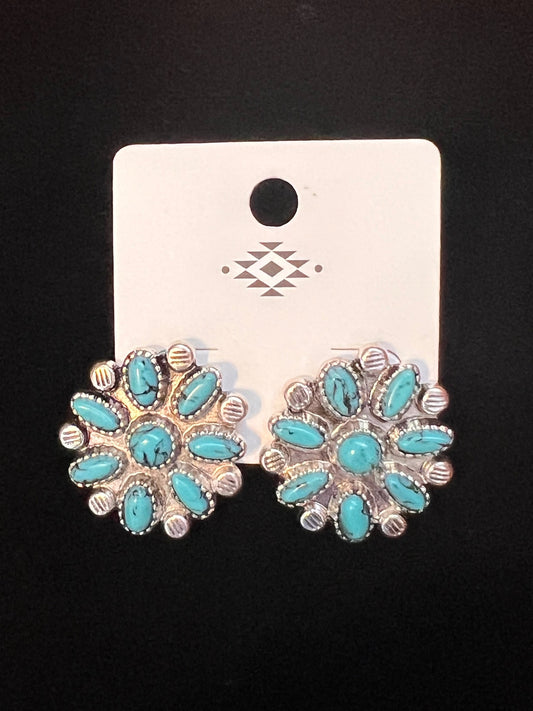 Round Turquoise Concho Stud Fashion Earrings