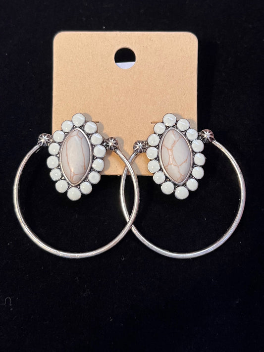 White Concho Fashion Stud Earrings