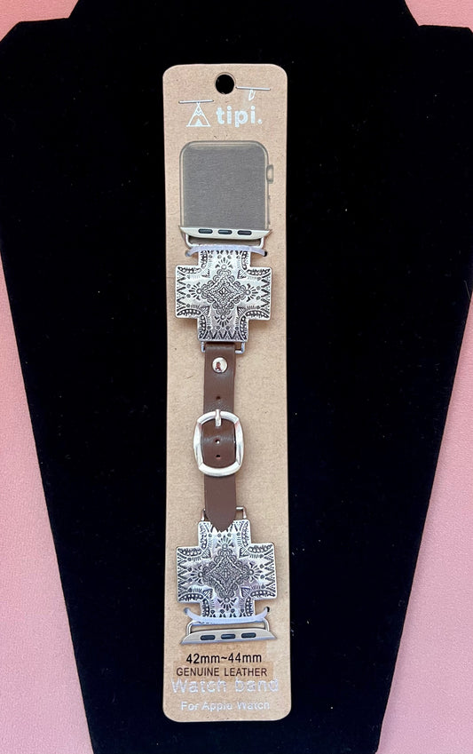 Silver Cross Apple Watch Band - Brown strap