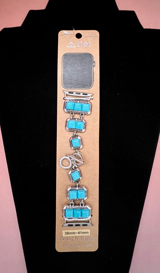 Silver and Turquoise Metal Watch Band