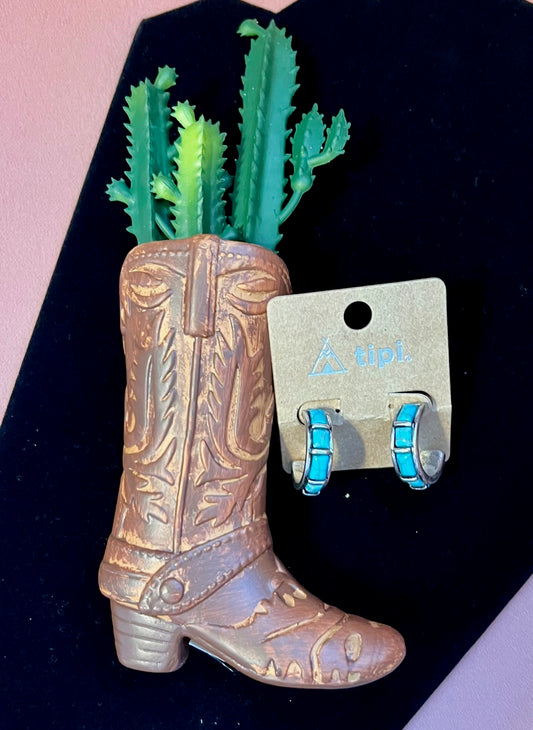 Sm Silver with Turquoise Hoop Fashion Earrings