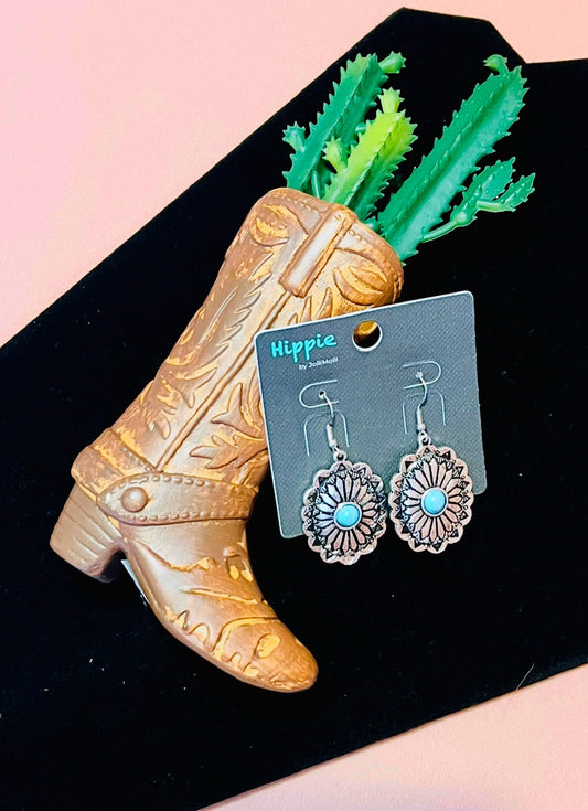 Silver  with  Turquoise  Concho Dangle Fashion Earrings