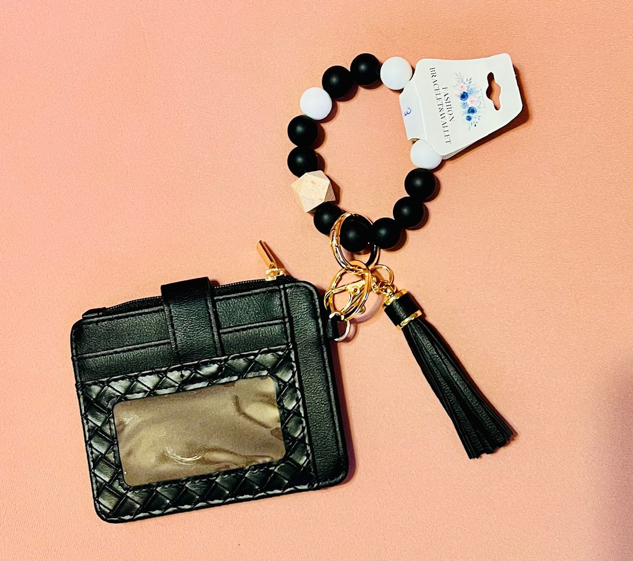 Blk Card Holder Bracelet Wallet with Key Chain