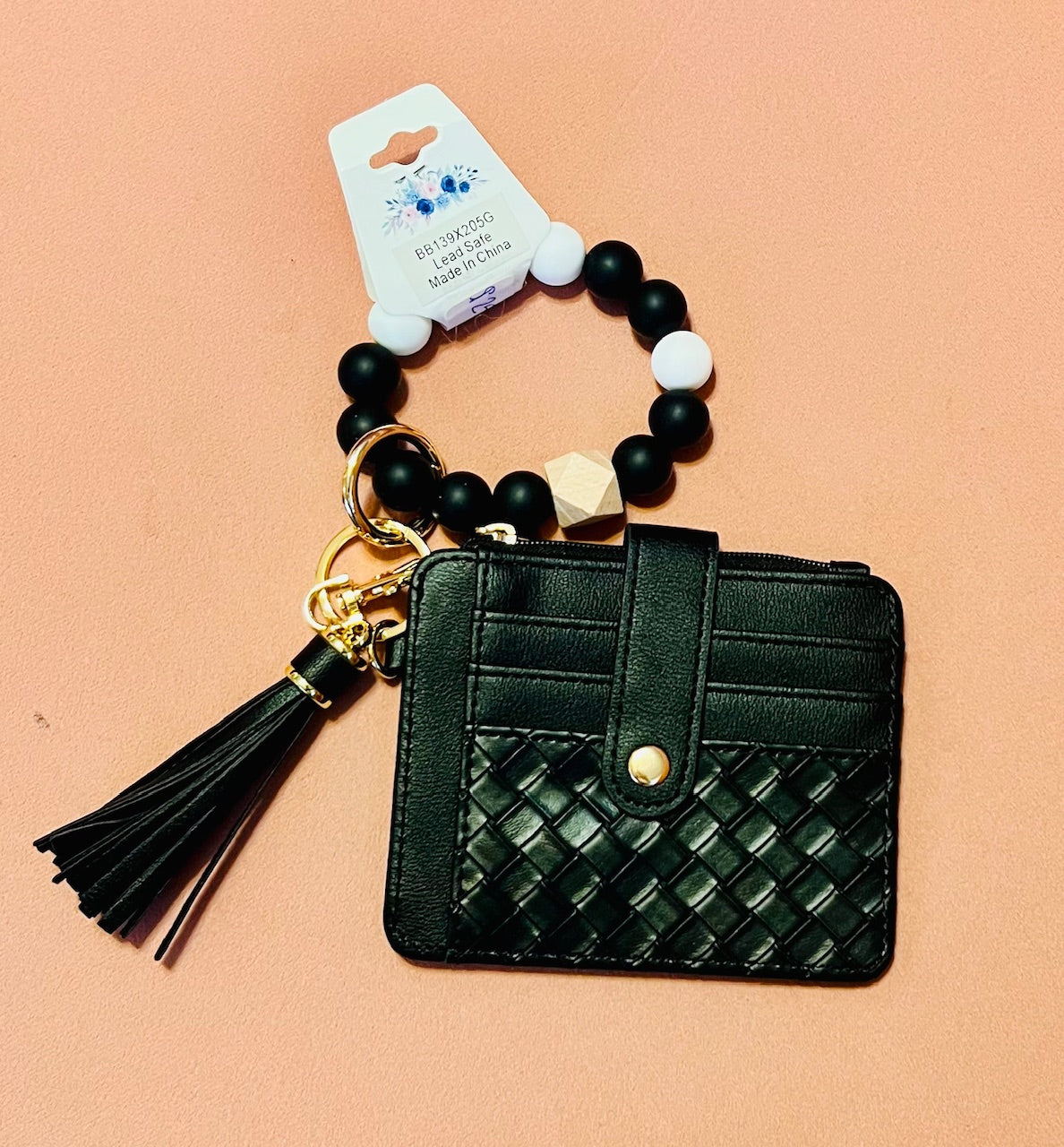 Blk Card Holder Bracelet Wallet with Key Chain