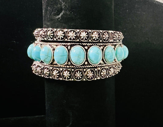 Turquoise with Silver Trio Fashion Bracelet Set